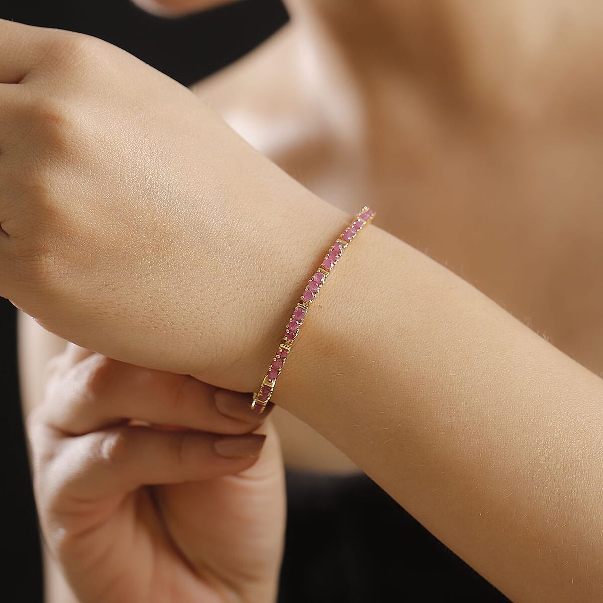 Karis Ruby 7.50 ctw Tennis Bracelet in 18K YG Plated (8.00 In) image number 2