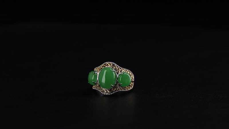Green Jade (D) 8.70 ctw 3 Stone Ring in 18K Vermeil YG and Rhodium Over Sterling Silver (Size 10.0)