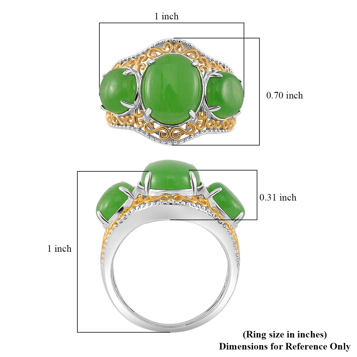 Green Jade (D) 8.70 ctw 3 Stone Ring in 18K Vermeil YG and Rhodium Over Sterling Silver (Size 10.0) image number 4