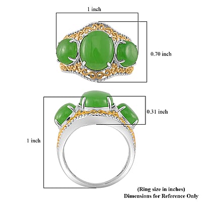Green Jade (D) 8.70 ctw 3 Stone Ring in 18K Vermeil YG and Rhodium Over Sterling Silver (Size 10.0)