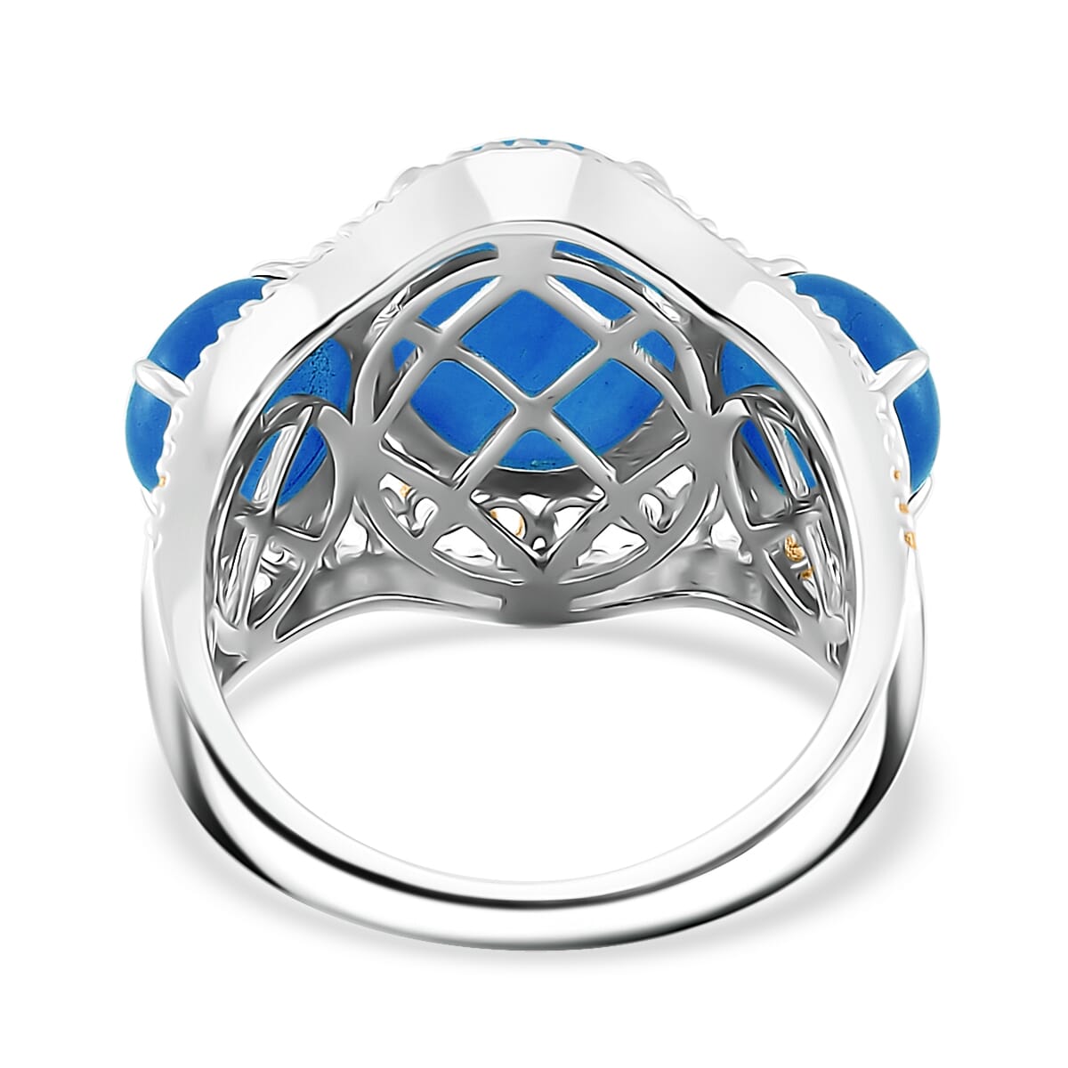 Blue Jade (D) 8.50 ctw 3 Stone Ring in 18K Vermeil YG and Rhodium Over Sterling Silver (Size 11.0) image number 3