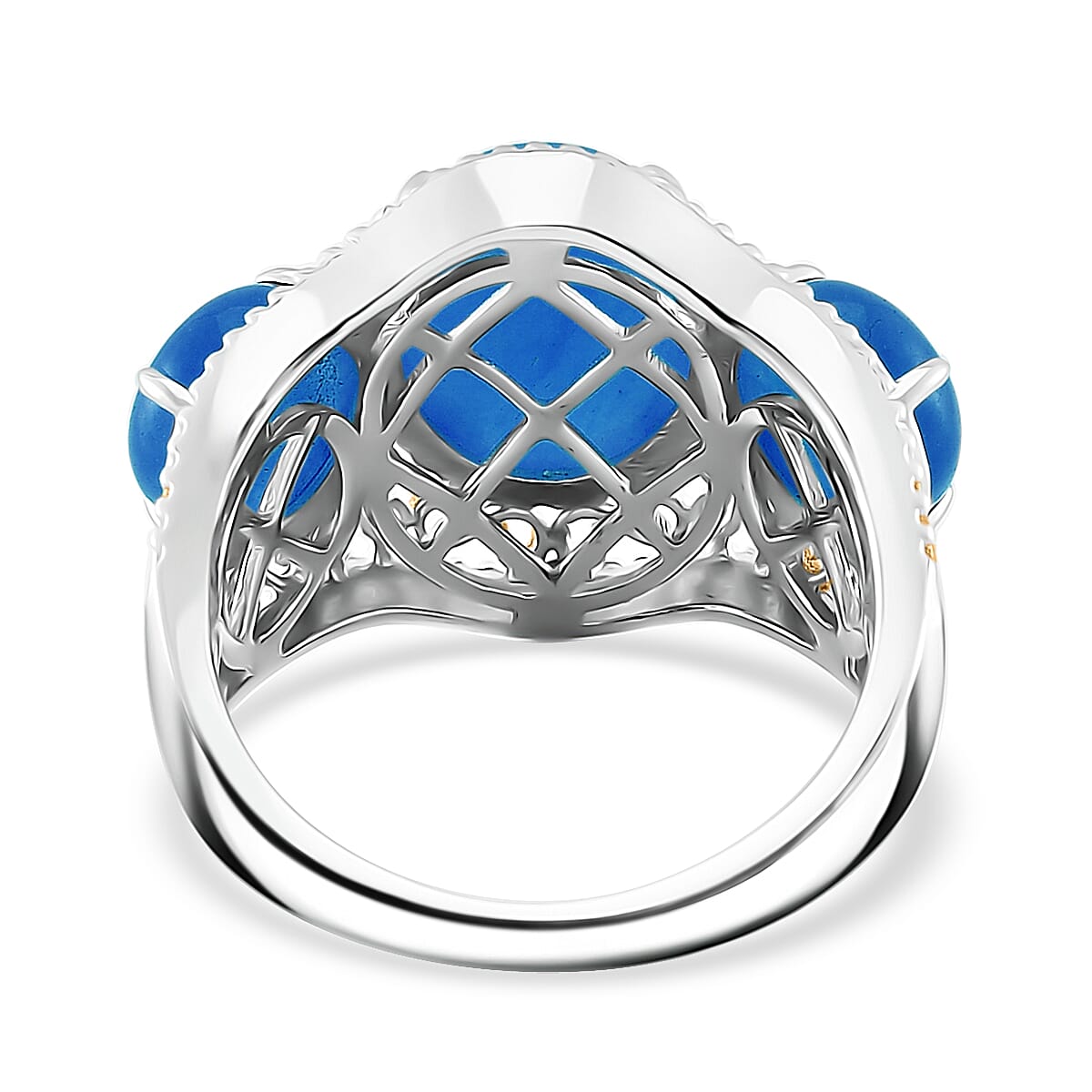 Blue Jade (D) 8.50 ctw 3 Stone Ring in 18K Vermeil YG and Rhodium Over Sterling Silver (Size 7.0) image number 3
