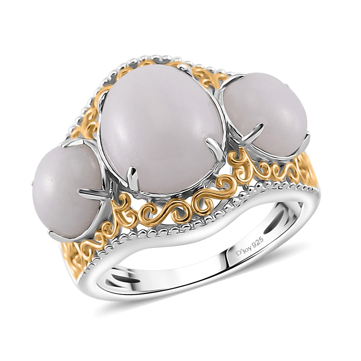Natural Jade (D) 8.85 ctw 3 Stone Ring in 18K Vermeil YG and Rhodium Over Sterling Silver (Size 10.0) image number 0