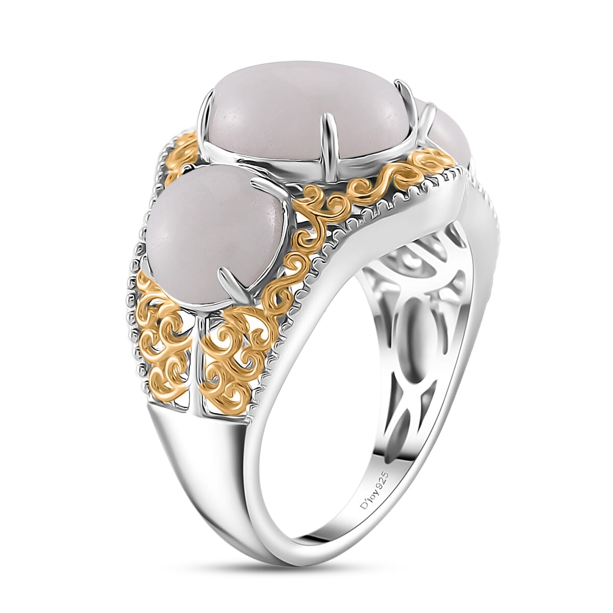 Natural Jade (D) 8.85 ctw 3 Stone Ring in 18K Vermeil YG and Rhodium Over Sterling Silver (Size 10.0) image number 2
