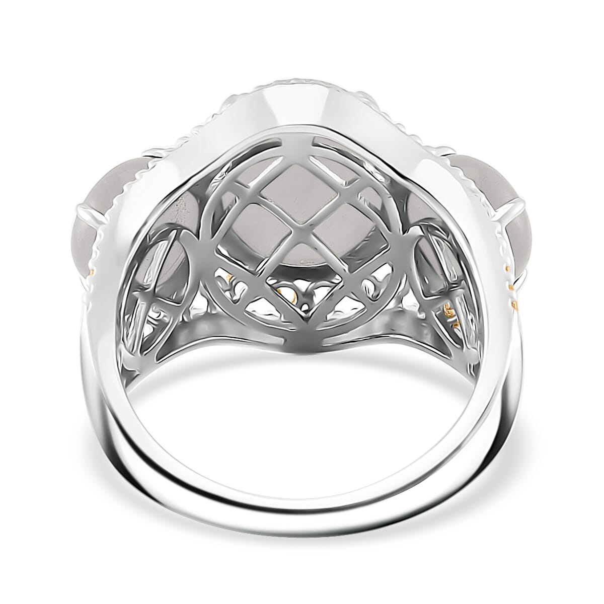 Natural Jade (D) 8.85 ctw 3 Stone Ring in 18K Vermeil YG and Rhodium Over Sterling Silver (Size 10.0) image number 3