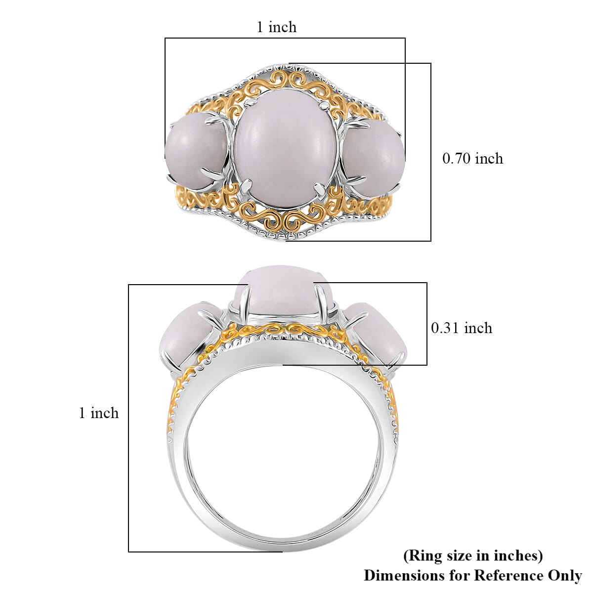 Natural Jade (D) 8.85 ctw 3 Stone Ring in 18K Vermeil YG and Rhodium Over Sterling Silver (Size 10.0) image number 4