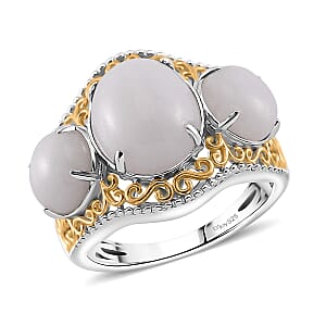 Natural Jade (D) 8.85 ctw 3 Stone Ring in 18K Vermeil YG and Rhodium Over Sterling Silver (Size 9.0)