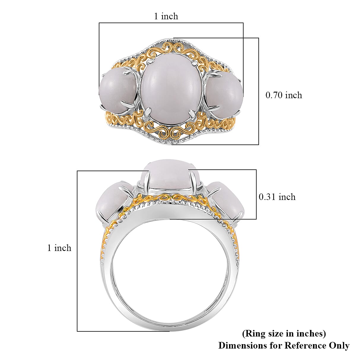 Natural Jade (D) 8.85 ctw 3 Stone Ring in 18K Vermeil YG and Rhodium Over Sterling Silver (Size 9.0) image number 4