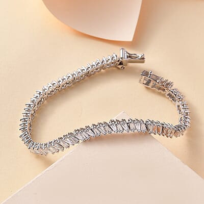 J Francis Embellished with Zirconia by Swarovski 11.10 ctw Glacier Stream Bracelet in Rhodium Over Sterling Silver (6.50 In)