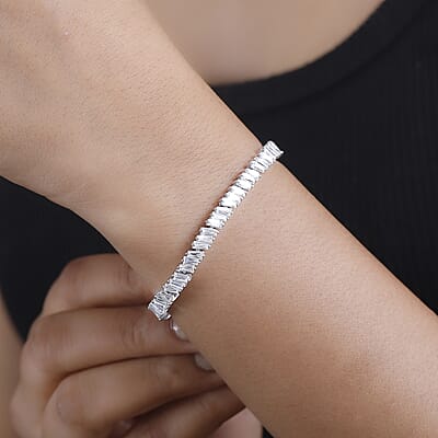 J Francis Embellished with Zirconia by Swarovski 11.10 ctw Glacier Stream Bracelet in Rhodium Over Sterling Silver (6.50 In)
