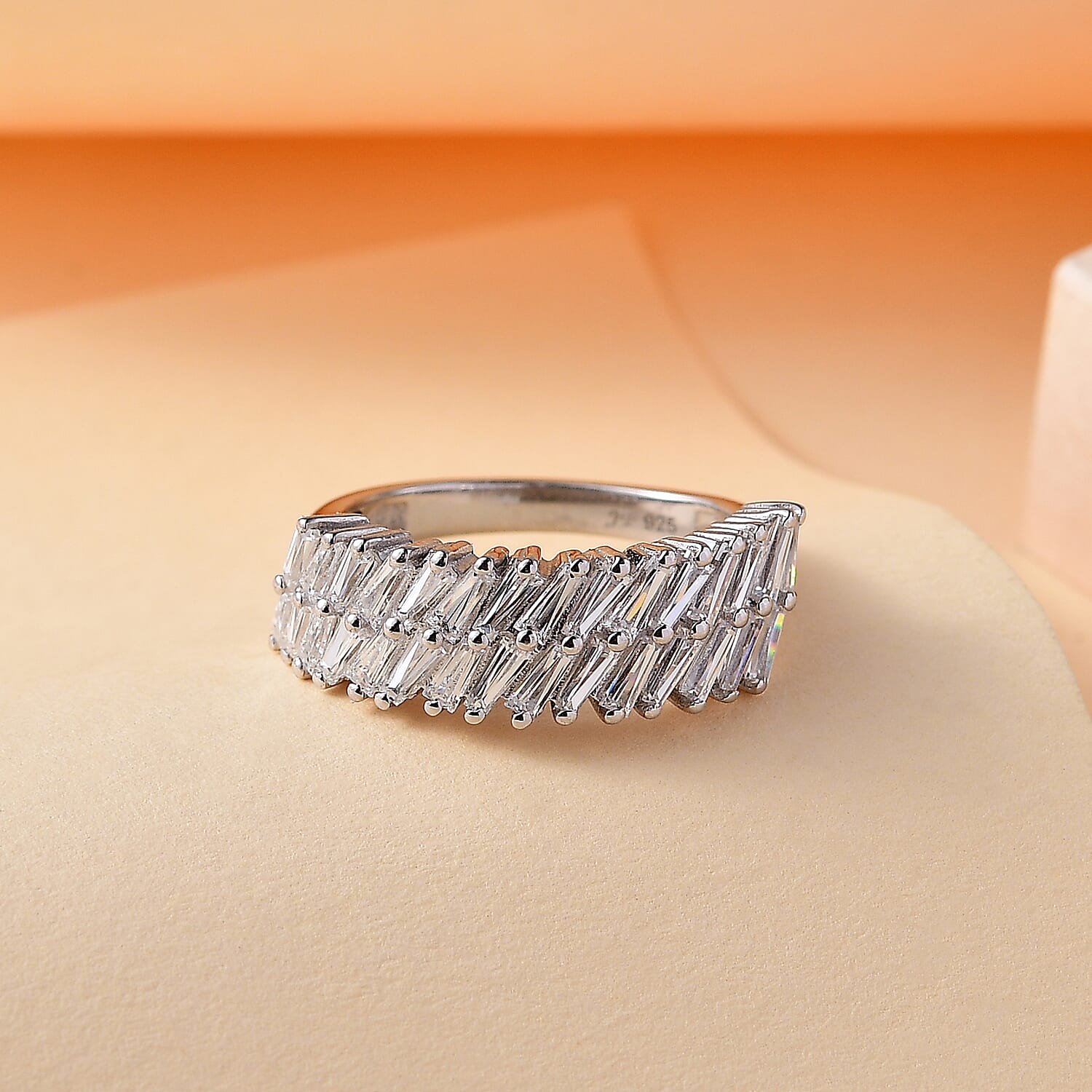 J Francis Embellished with Zirconia by Swarovski 2.50 ctw Glacier Stream Ring in Rhodium Over Sterling Silver (Size 10.0)