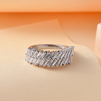 J Francis Embellished with Zirconia by Swarovski 2.50 ctw Glacier Stream Ring in Rhodium Over Sterling Silver (Size 10.0)