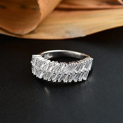 J Francis Embellished with Zirconia by Swarovski 2.50 ctw Glacier Stream Ring in Rhodium Over Sterling Silver (Size 10.0)