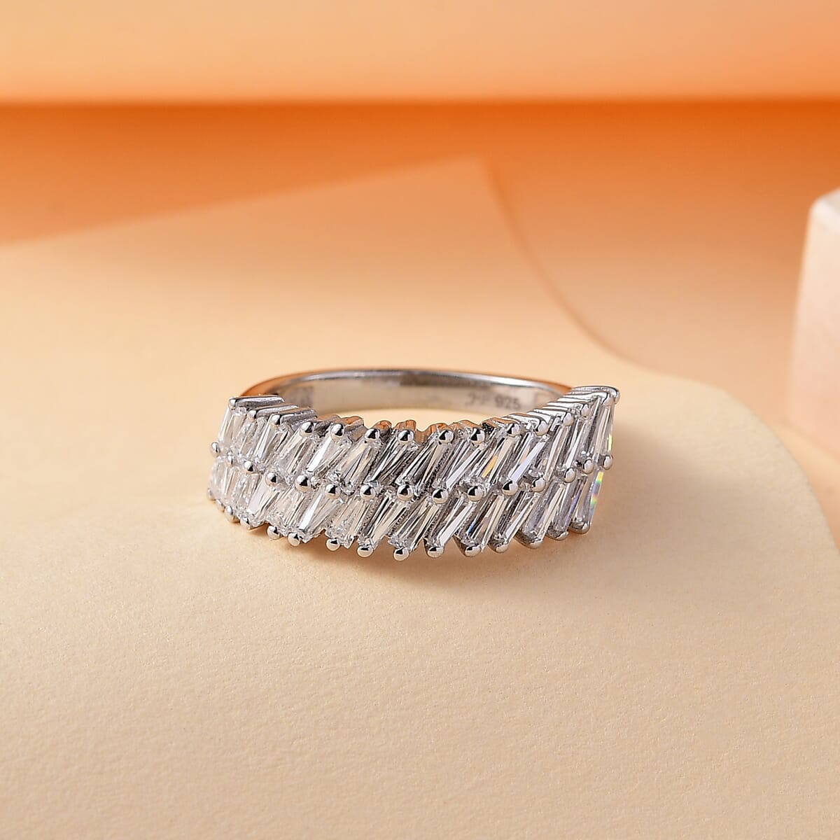 J Francis Embellished with Zirconia by Swarovski 2.50 ctw Glacier Stream Ring in Rhodium Over Sterling Silver (Size 9.0) image number 1