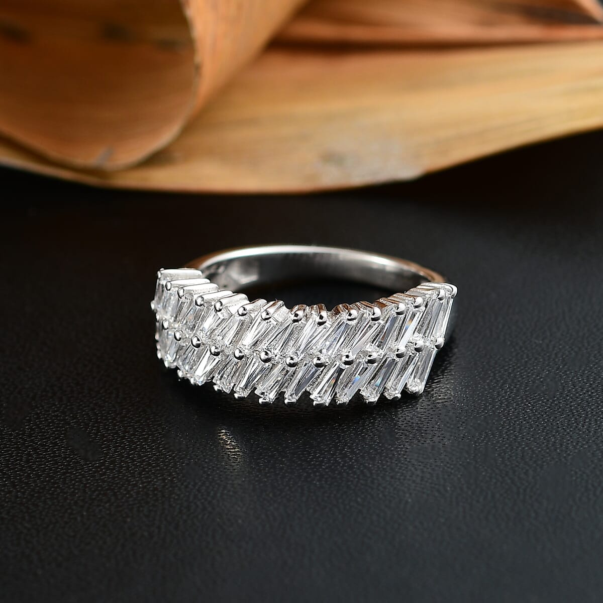 J Francis Embellished with Zirconia by Swarovski 2.50 ctw Glacier Stream Ring in Rhodium Over Sterling Silver (Size 9.0) image number 2