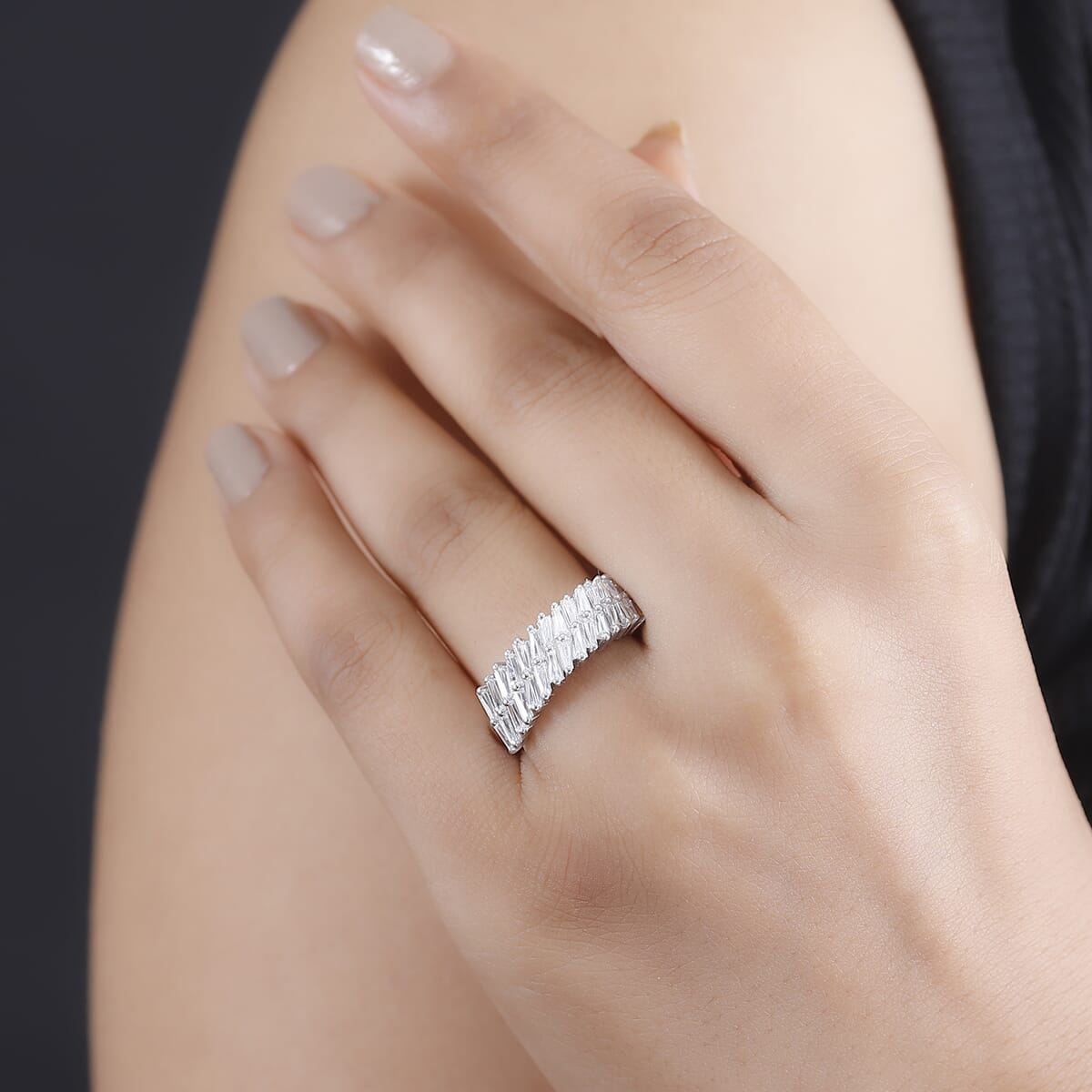 J Francis Embellished with Zirconia by Swarovski 2.50 ctw Glacier Stream Ring in Rhodium Over Sterling Silver (Size 9.0) image number 3