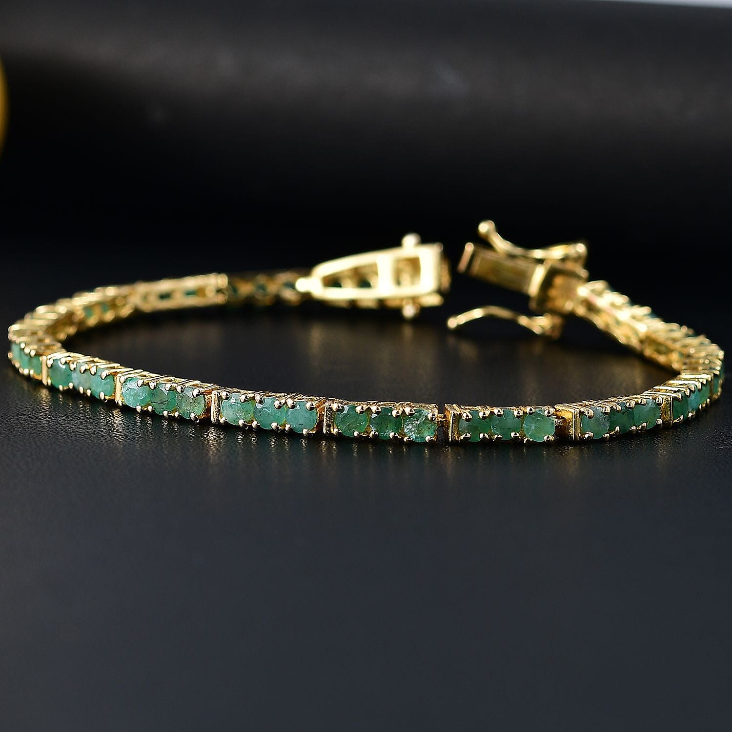 Karis Emerald 5.40 ctw Tennis Bracelet in 18K YG Plate (8.00 In)