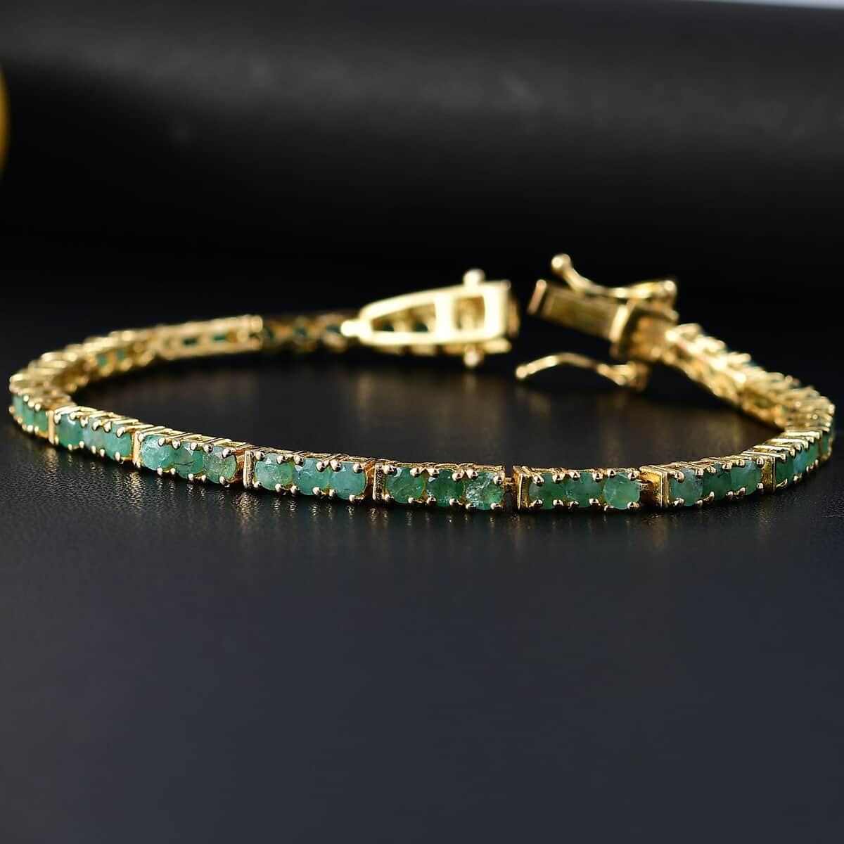 Doorbuster Karis Emerald 5.40 ctw Tennis Bracelet in 18K YG Plate (8.00 In)  image number 1