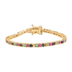 Doorbuster Karis Emerald, Blue Sapphire and Ruby 5.10 ctw Tennis Bracelet in 18K YG Plat (6.50 In) 