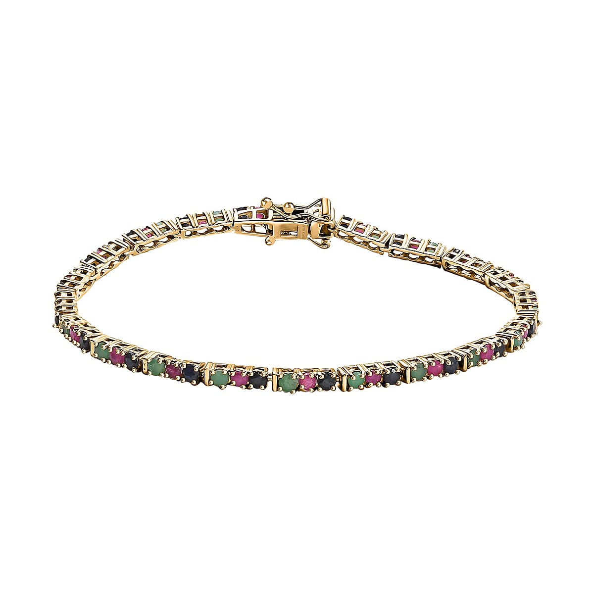 Karis Emerald, Blue Sapphire and Ruby 6.60 ctw Tennis Bracelet in 18K YG Plated (8.00 In) image number 0