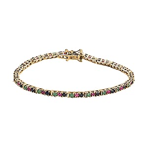 Karis Emerald, Blue Sapphire and Ruby 6.60 ctw Tennis Bracelet in 18K YG Plated (8.00 In)