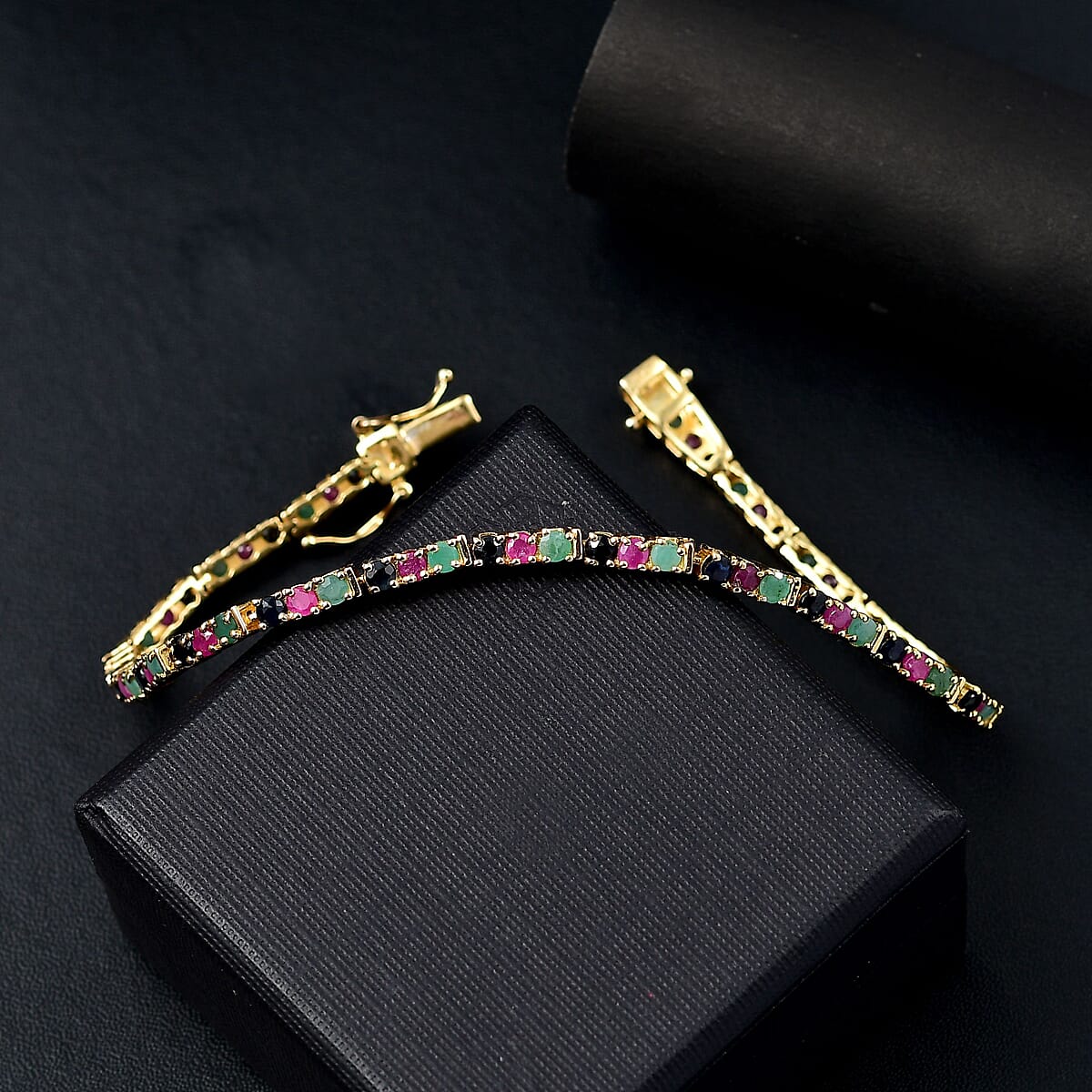 Karis Emerald, Blue Sapphire and Ruby 6.60 ctw Tennis Bracelet in 18K YG Plated (8.00 In) image number 1