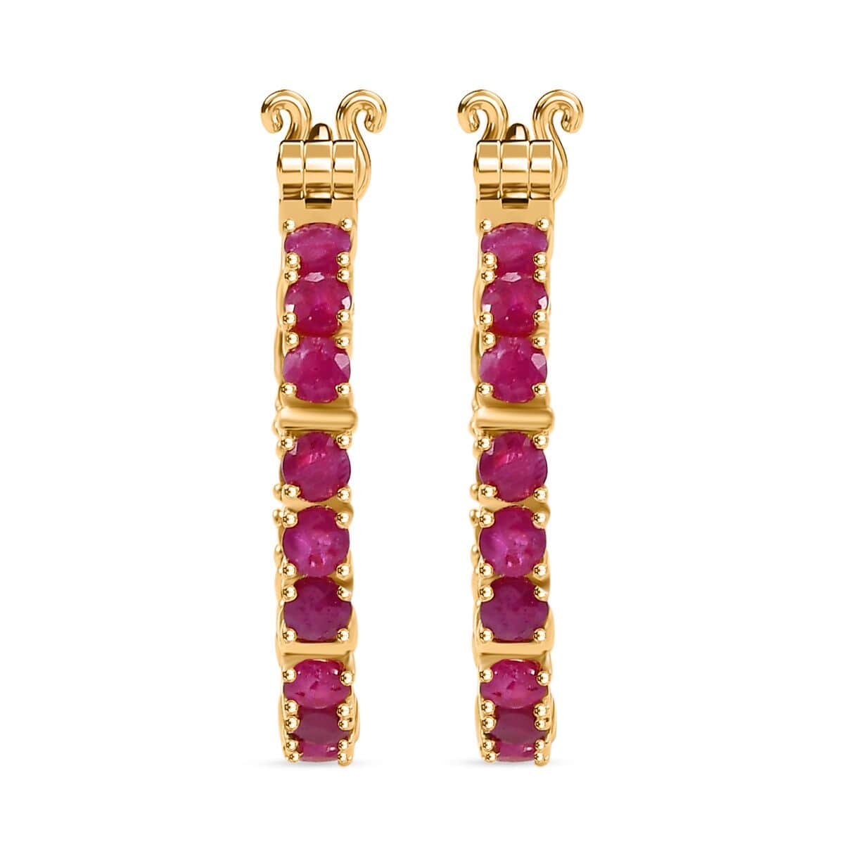 Doorbuster Karis Ruby 3.00 ctw Inside-out Hoop Earrings in 18K YG Plated image number 0