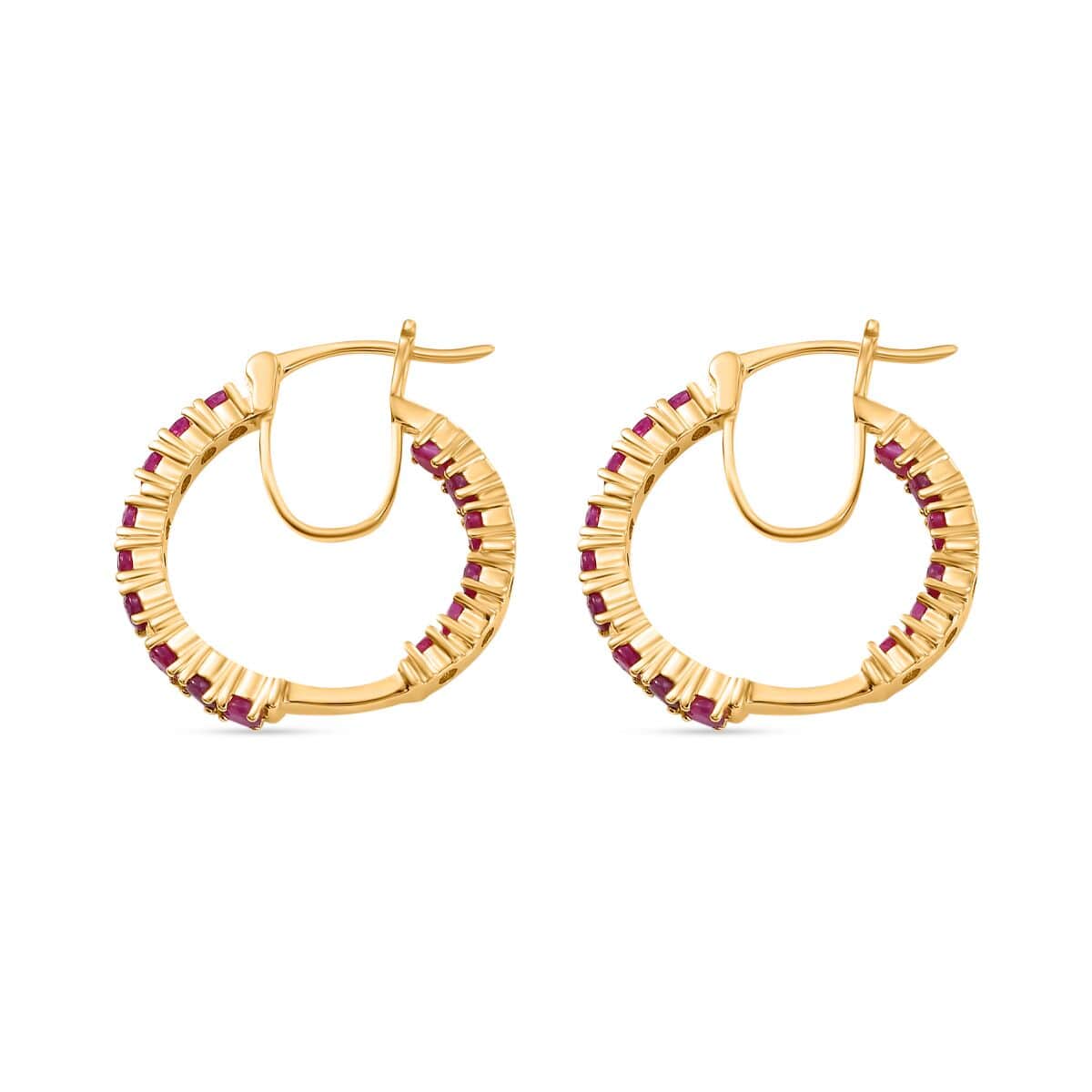 Doorbuster Karis Ruby 3.00 ctw Inside-out Hoop Earrings in 18K YG Plated image number 4