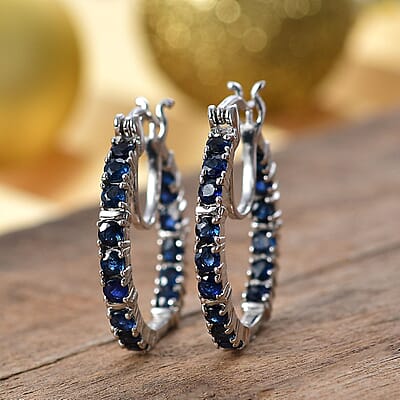 Karis Blue Sapphire 2.25 ctw Inside-out Hoop Earrings in Platinum Bond
