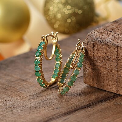 Karis Emerald 2.10 ctw Inside-out Hoop Earrings in 18K YG Plated