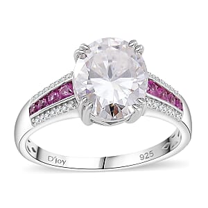 Moissanite and Pink Sapphire 4.00 ctw Royal Majesty Ring in Rhodium Over Sterling Silver (Size 7.0)