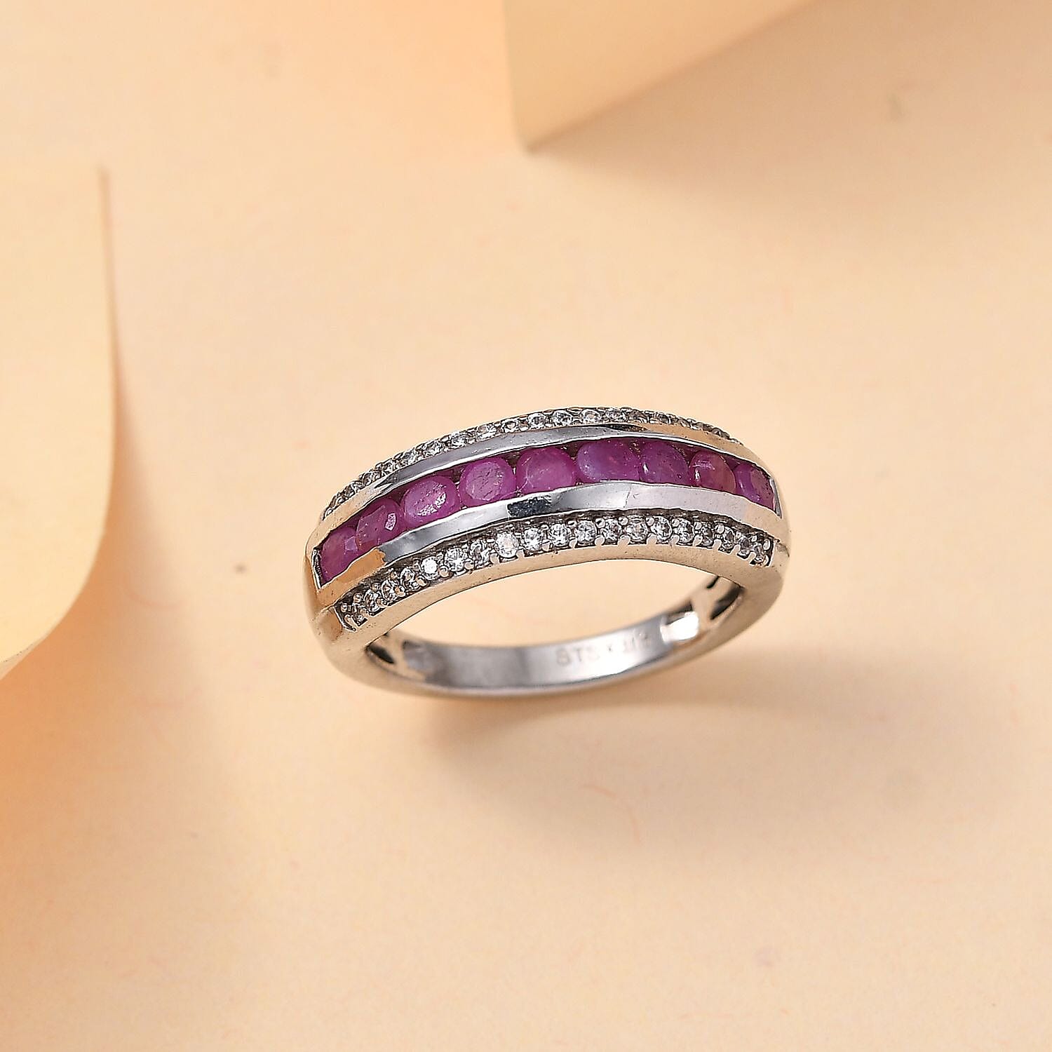 Karis Ruby and White Zircon 1.20 ctw Ring in Platinum Bond (Size 10.0)