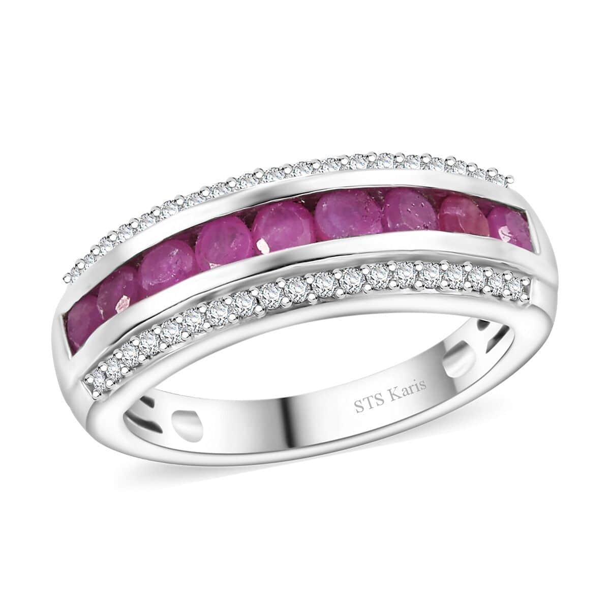 Doorbuster Karis Ruby and White Zircon 1.20 ctw Ring in Platinum Bond (Size 7.0) image number 0