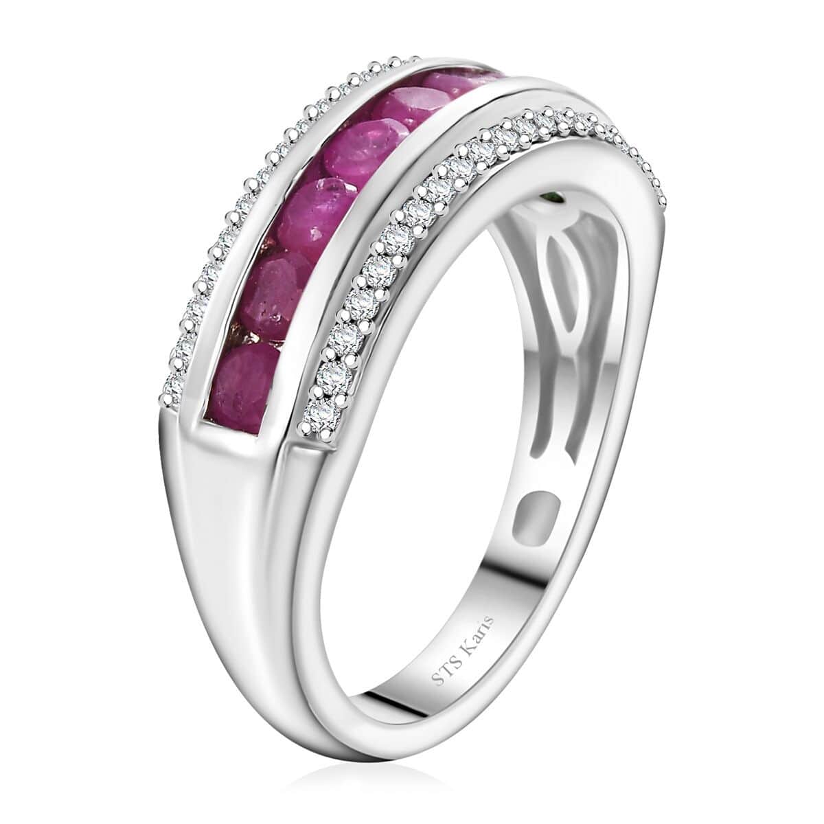 Doorbuster Karis Ruby and White Zircon 1.20 ctw Ring in Platinum Bond (Size 7.0) image number 3