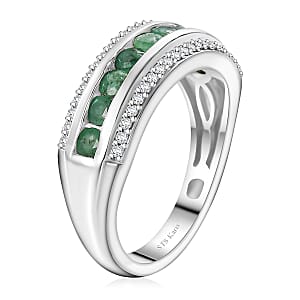 Karis Emerald and White Zircon 0.90 ctw Ring in Platinum Bond (Size 5.0)