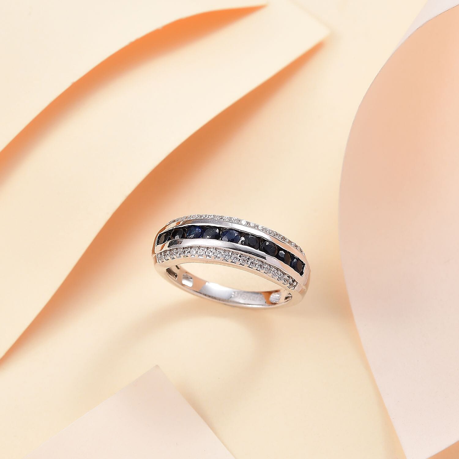 Karis Blue Sapphire and White Zircon 1.15 ctw Ring in Platinum Bond (Size 10.0)