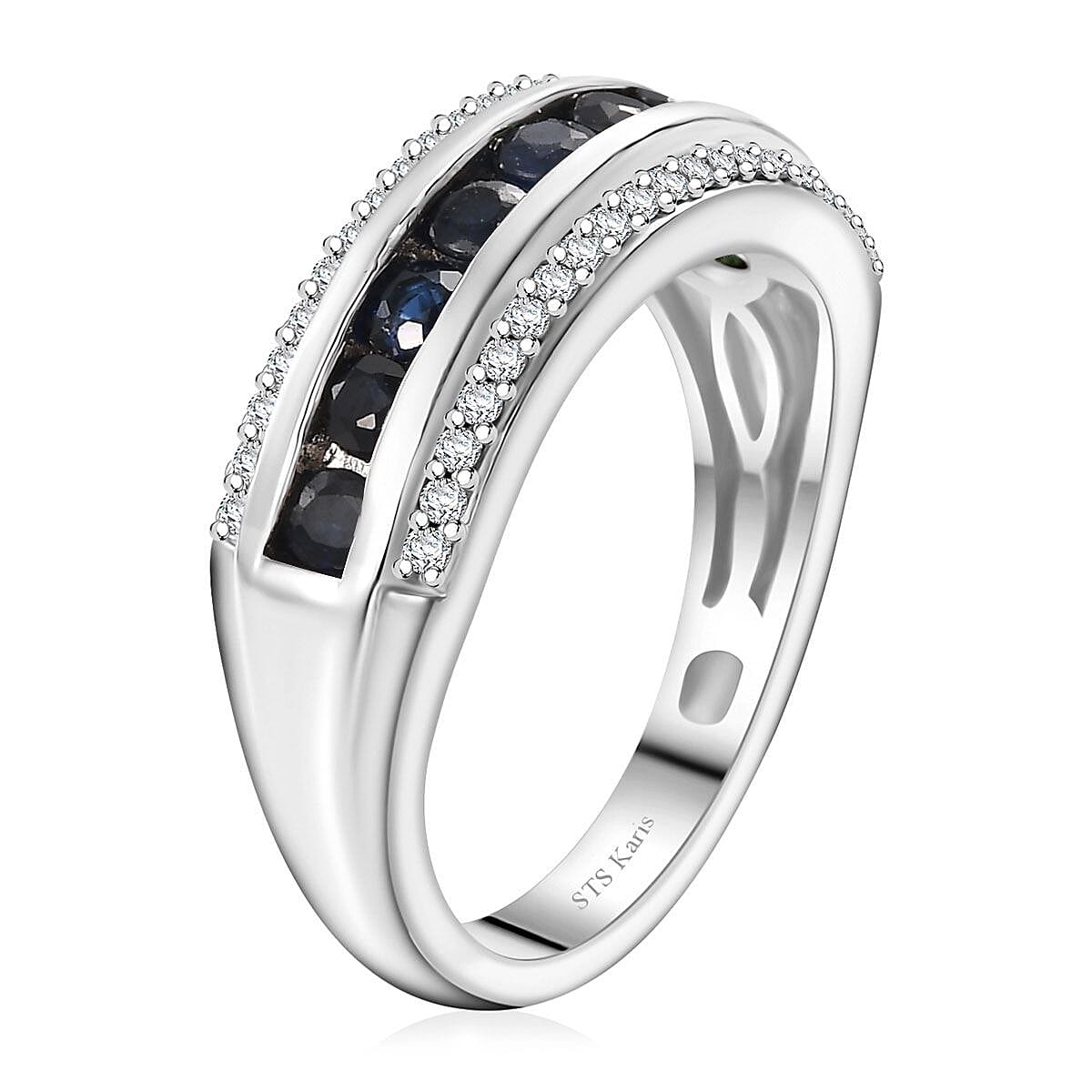 Karis Blue Sapphire and White Zircon 1.15 ctw Ring in Platinum Bond (Size 10.0)