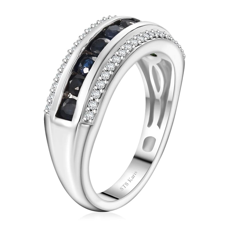Karis Blue Sapphire and White Zircon 1.15 ctw Ring in Platinum Bond (Size 10.0)
