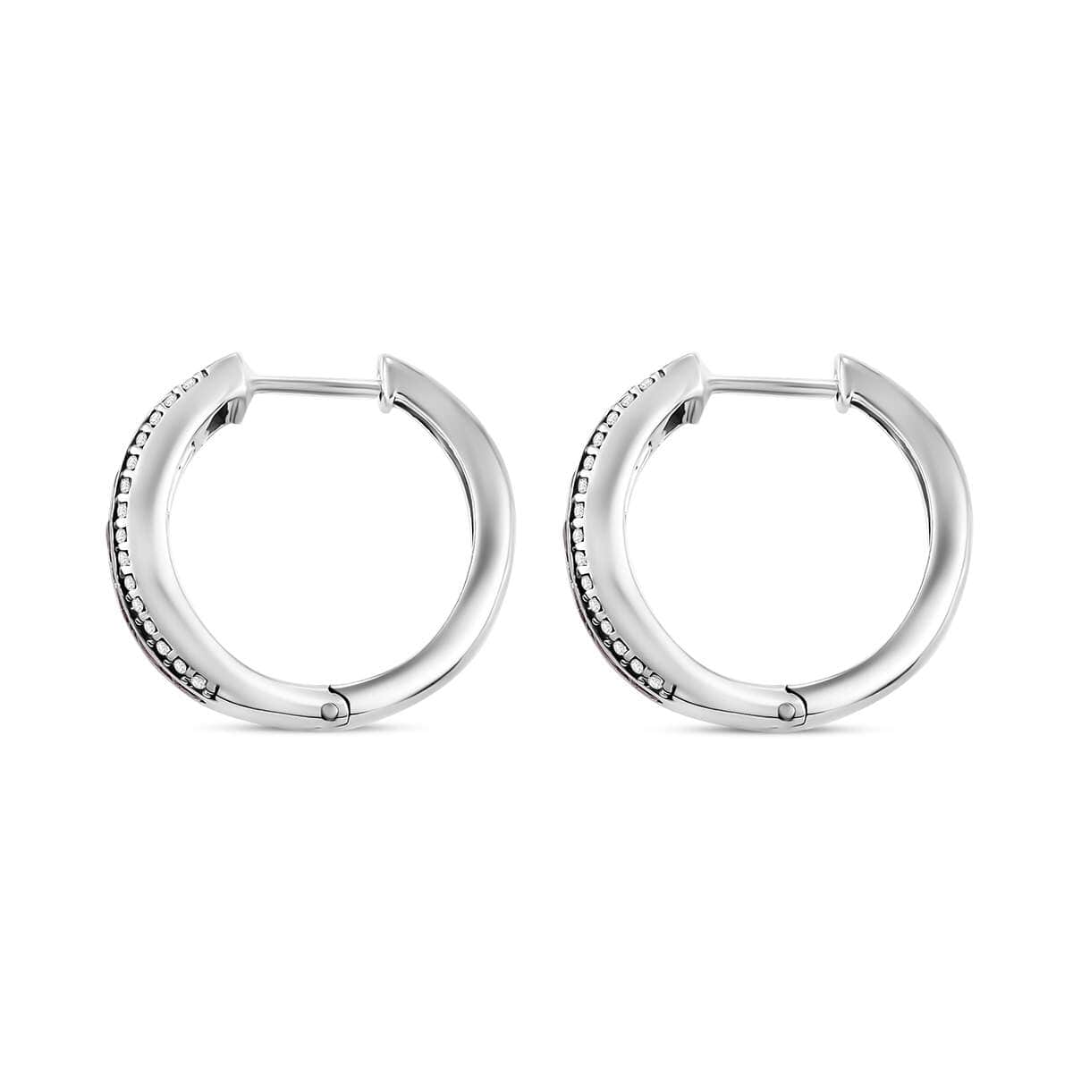 Doorbuster Karis Ruby, White Zircon Hoop Earrings in Platinum Bond 1.85 ctw image number 3