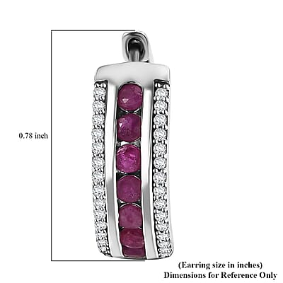 Karis Ruby and White Zircon 1.85 ctw Hoop Earrings in Platinum Bond