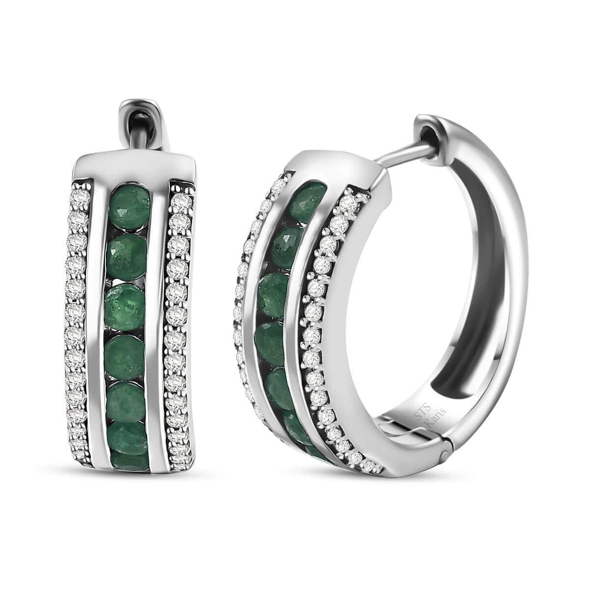 Doorbuster Karis Emerald and White Zircon 1.65 ctw Hoop Earrings in Platinum Bond image number 0