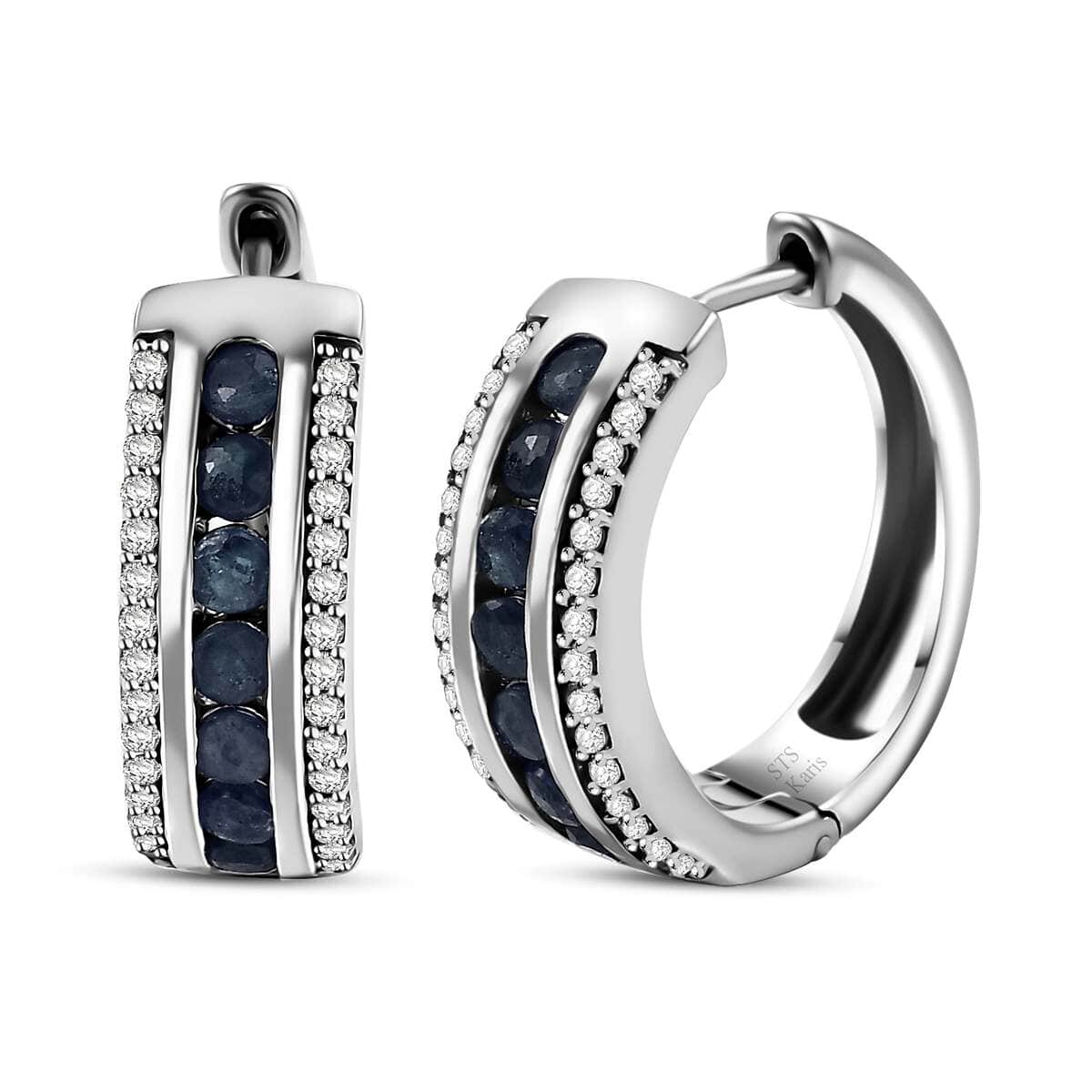 Doorbuster Karis Blue Sapphire and White Zircon 1.90 ctw Hoop Earrings in Platinum Bond image number 0