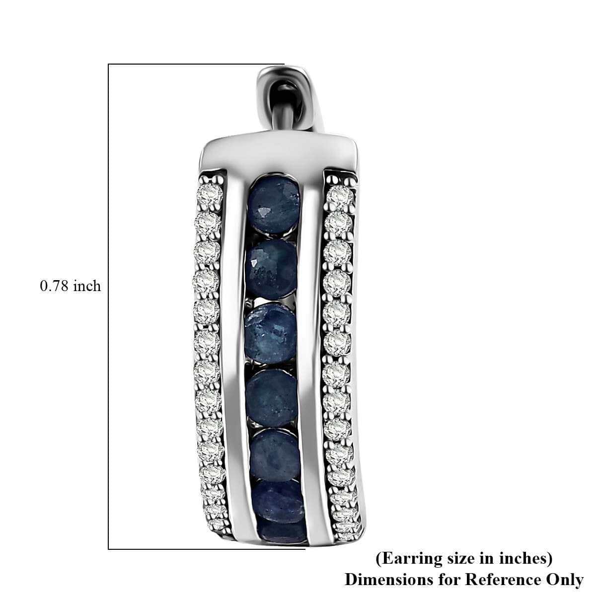 Doorbuster Karis Blue Sapphire and White Zircon 1.90 ctw Hoop Earrings in Platinum Bond image number 4