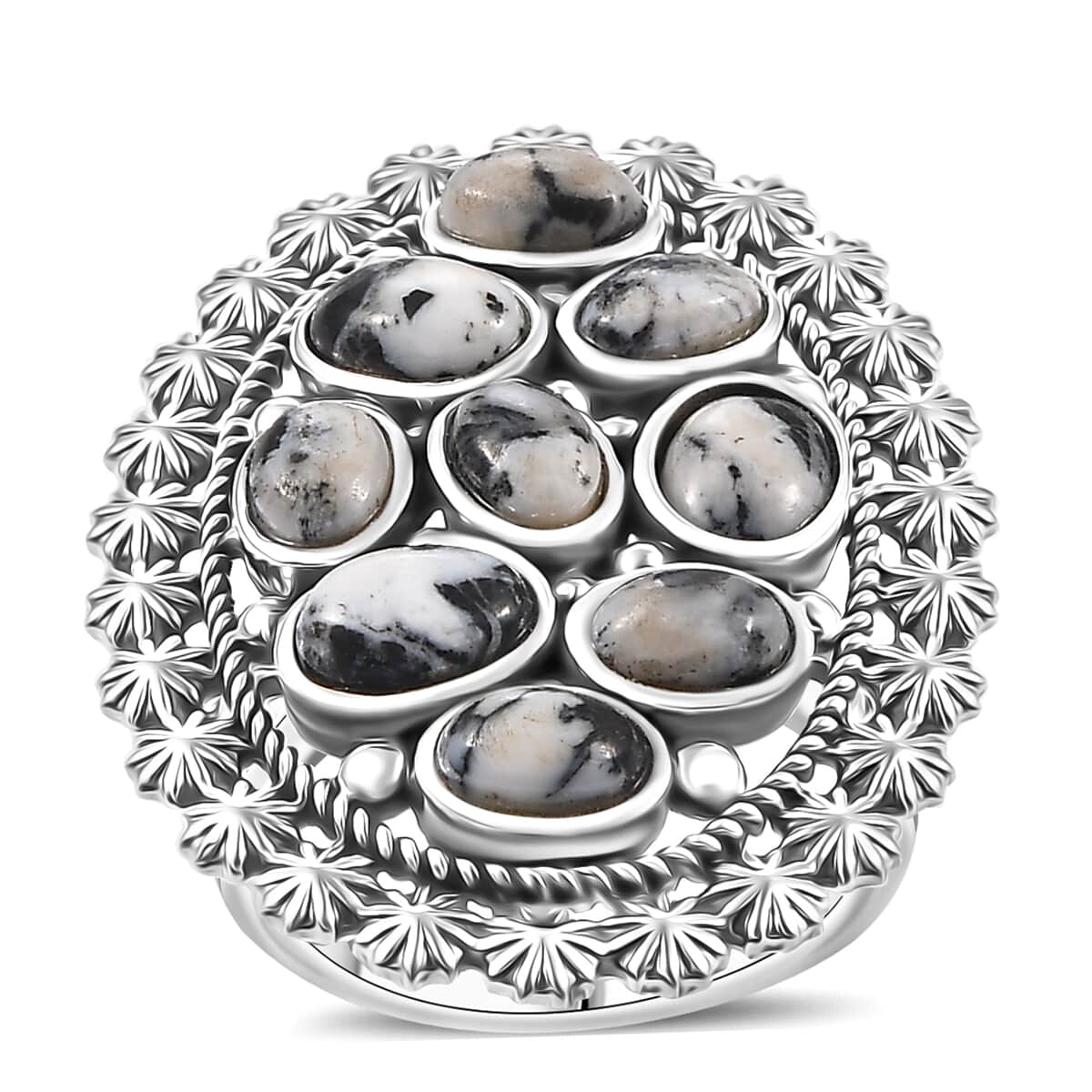 Artisan Crafted White Buffalo 5.15 ctw Ottoman Floral Ring in Black Oxidized Sterling Silver (Size 10.0) image number 0