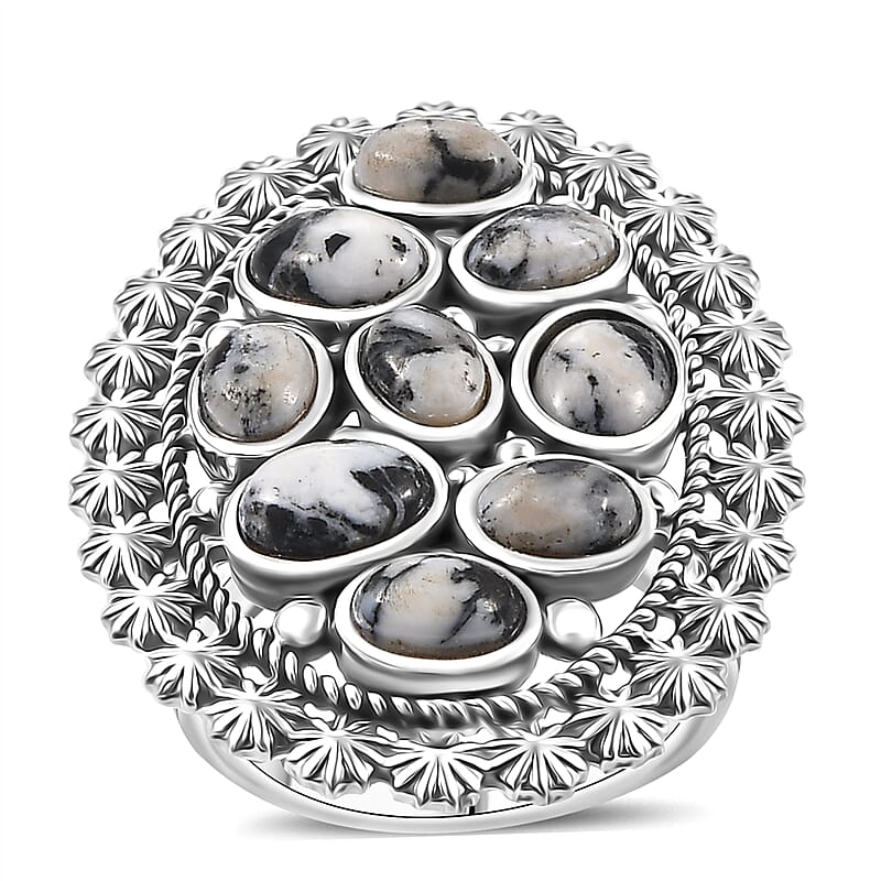 D'Joy Artisan Crafted White Buffalo 5.15 ctw Ottoman Floral Ring in Black Oxidized Sterling Silver (Size 10.0)