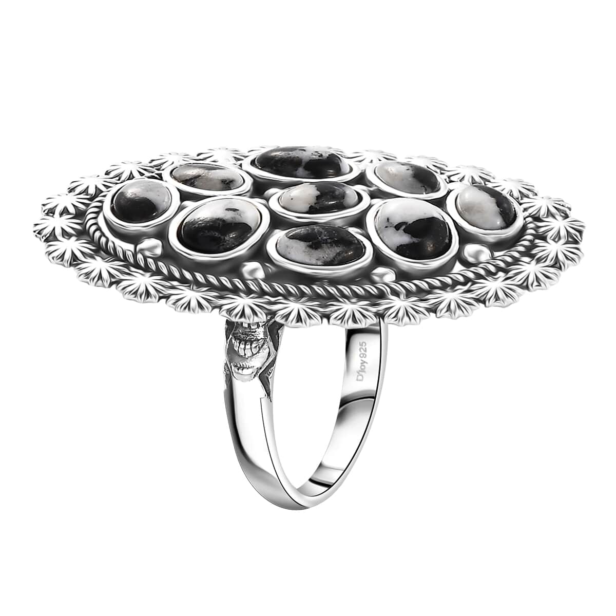 Artisan Crafted White Buffalo 5.15 ctw Ottoman Floral Ring in Black Oxidized Sterling Silver (Size 10.0) image number 3