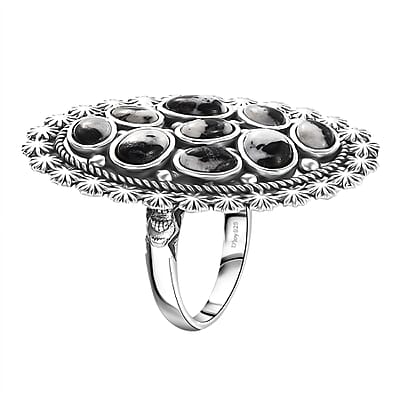 D'Joy Artisan Crafted White Buffalo 5.15 ctw Ottoman Floral Ring in Black Oxidized Sterling Silver (Size 10.0)