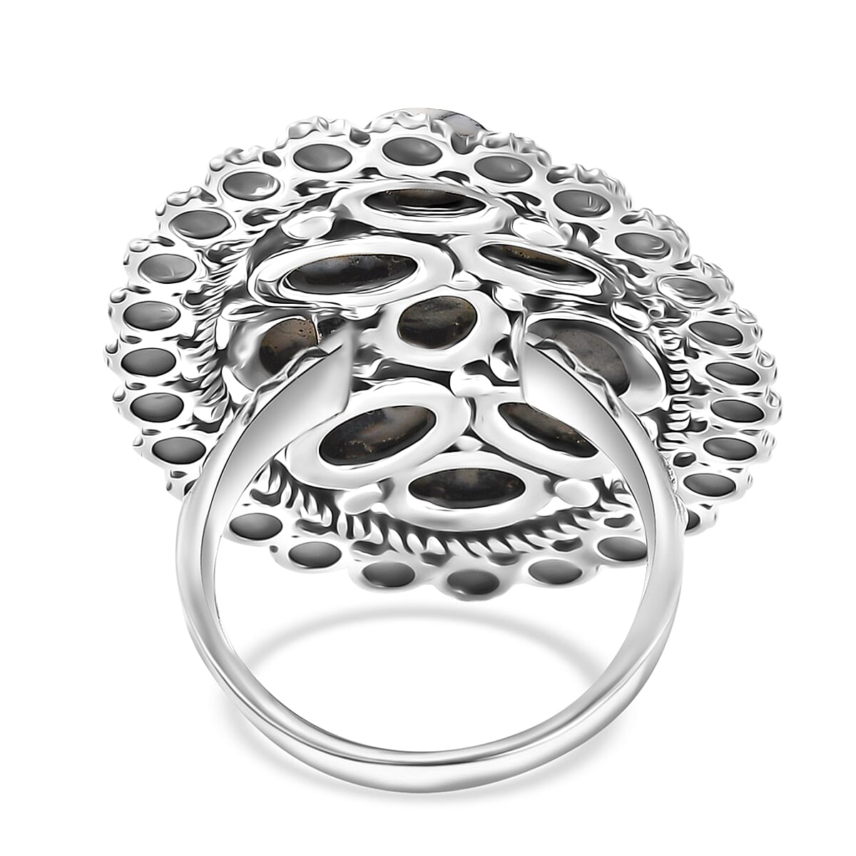 D'Joy Artisan Crafted White Buffalo 5.15 ctw Ottoman Floral Ring in Black Oxidized Sterling Silver (Size 10.0)