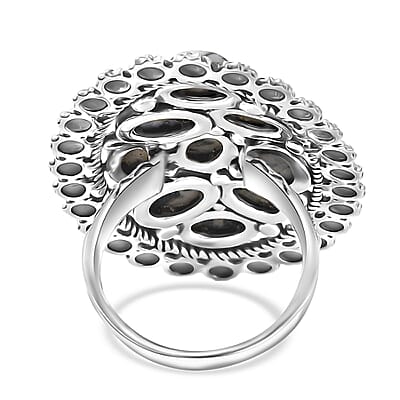 D'Joy Artisan Crafted White Buffalo 5.15 ctw Ottoman Floral Ring in Black Oxidized Sterling Silver (Size 10.0)