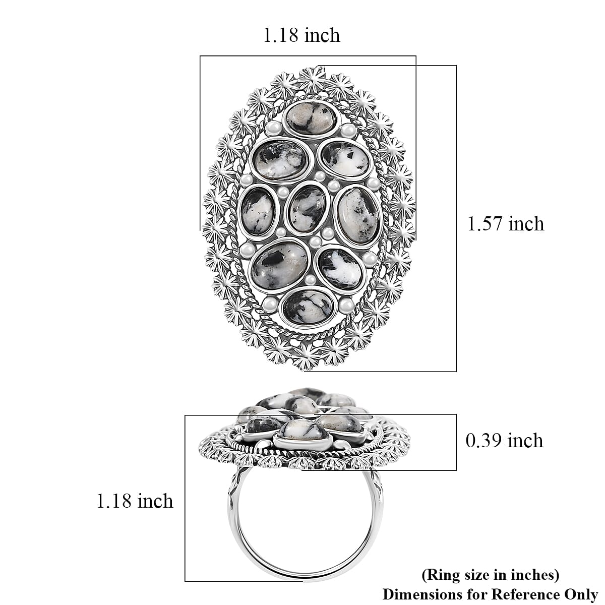 D'Joy Artisan Crafted White Buffalo 5.15 ctw Ottoman Floral Ring in Black Oxidized Sterling Silver (Size 10.0)